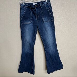 Driftwood Farrah Dark Blue Flare Jeans Patch Pocket Size 28 Retro